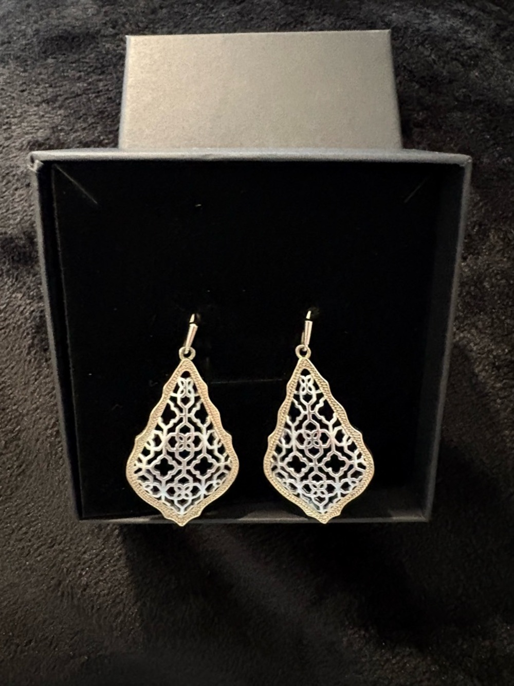 Kendra Scott Elegant Filigree Teardrop Dangle Earrings - Silver and Gold Tone